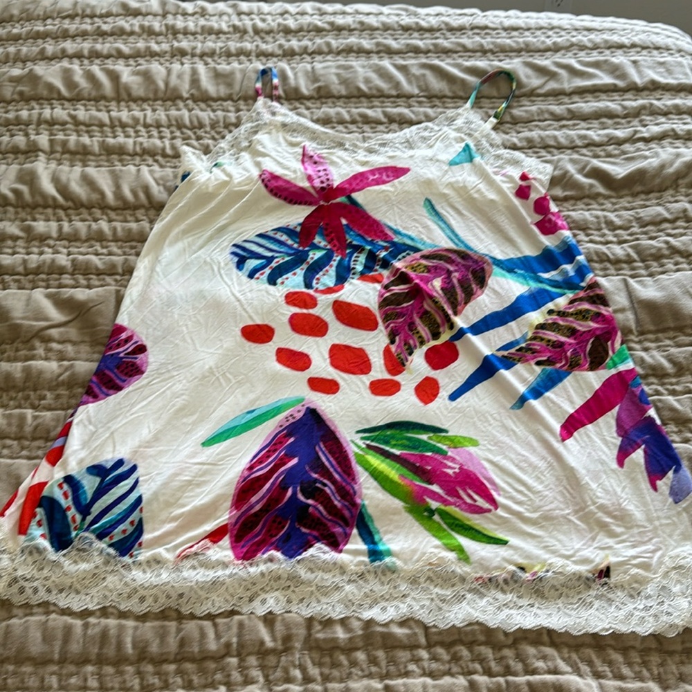 Soma Cool night chemise dress size XL cream pink red floral with lace trim